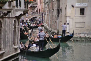 Gondola traffic jam in Venice, Italy