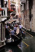 Gondola traffic jam in Venice, Italy