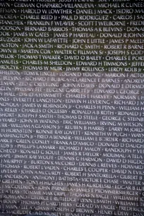 Names inscribed on the wall of the Vietnam Veterans Memorial in Washington, DC